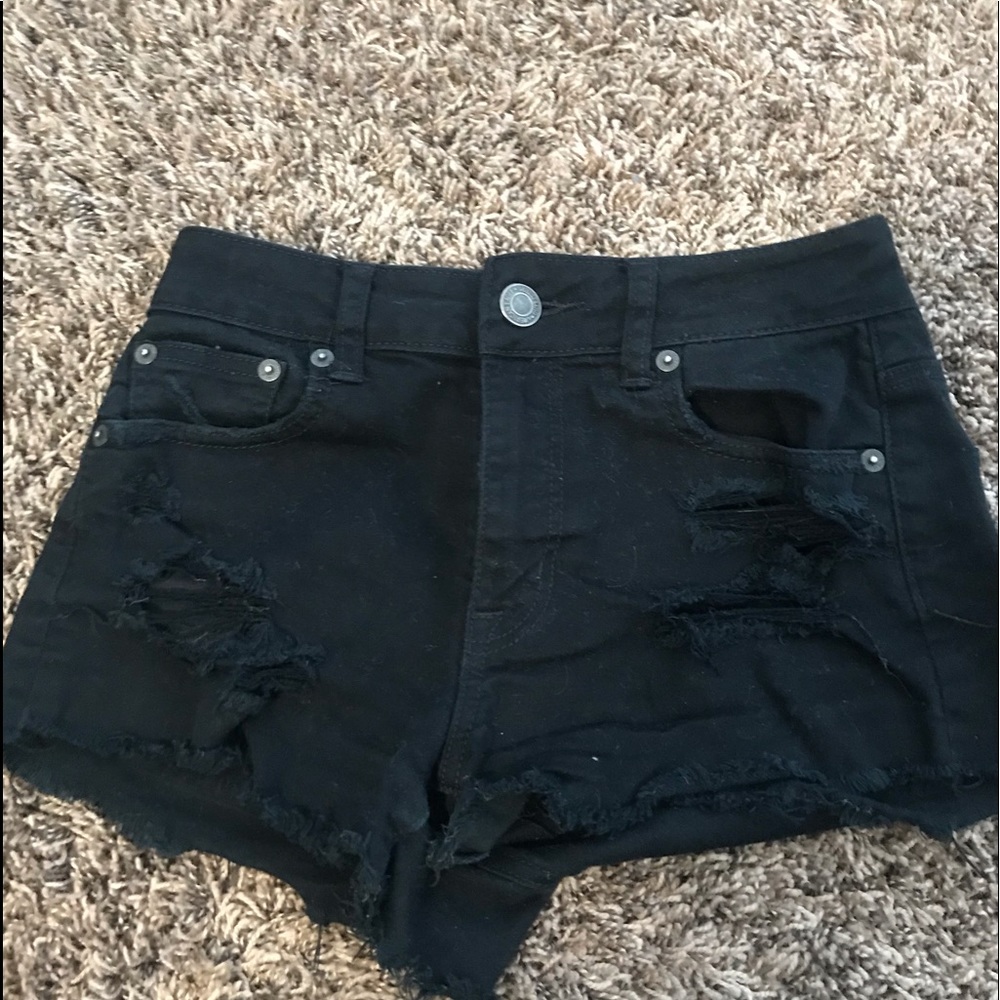 American Eagle Black Ripped Denim Shorts
